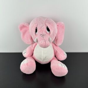 Baby Ganz RARE Pink White Sleepy Elephant 11โ Embroidered Eyes Plush Rattle